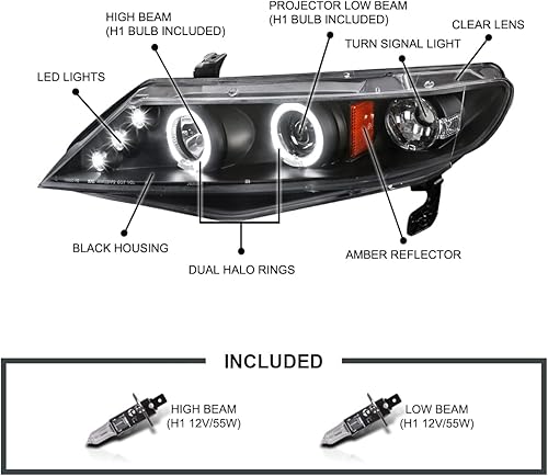 Miniatura 11 de Faro de 4 luces ledes para Honda Civic, Cromado Cromado,Negro,negro, (Black Housing Clear Lens),https:/ www.Yaxa/dp/undefined