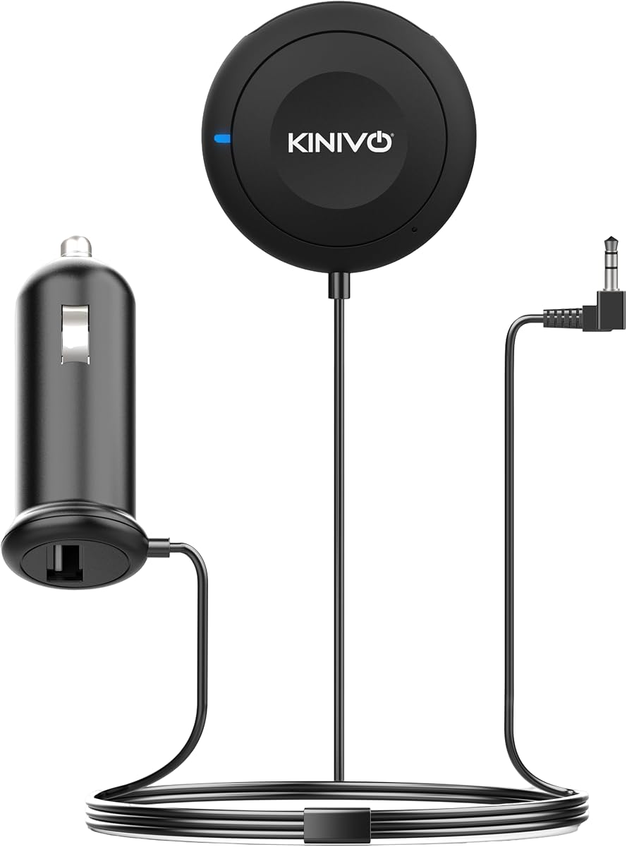 Kinivo BTC450 Bluetooth Car Kit (Hands-Free, AUX Bluetooth Adapter for Cars with Ground Loop Noise Isolator, 3.5mm Aux Input, Apt-X)