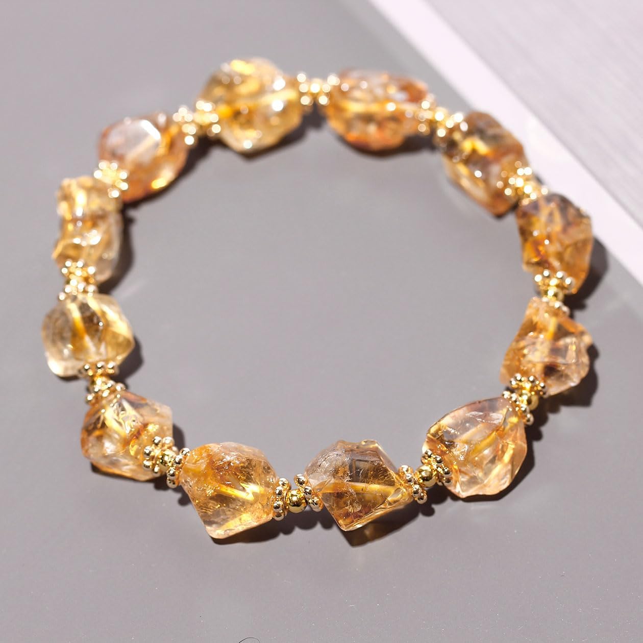Irregular Citrine Beaded Bracelets Wealth Good Luck Stretch Bracelets for Women November Birthstone Jewelry