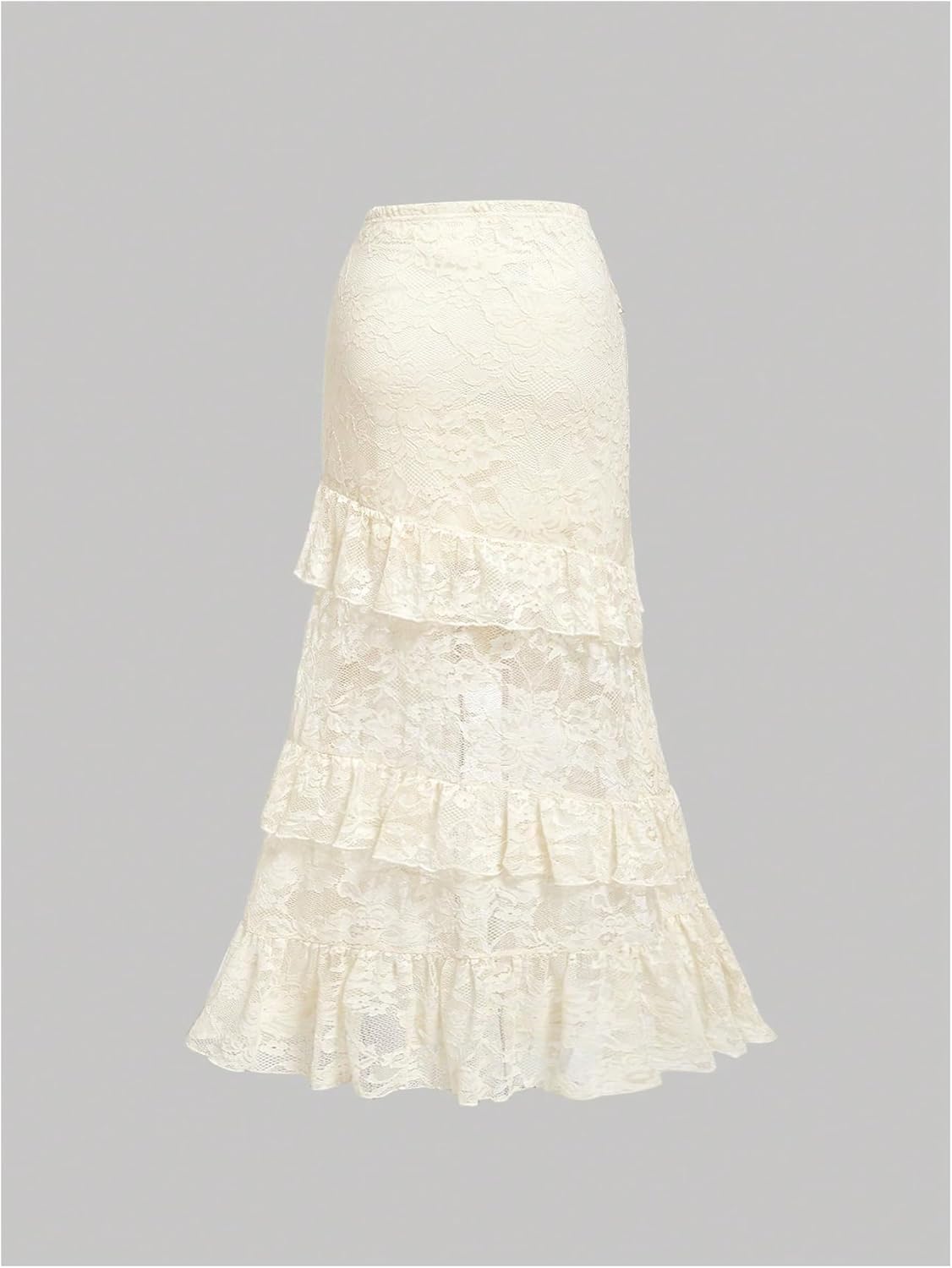 Verdusa Women's Y2k Lace Long Skirts High Waist Layered Ruffle Hem A Line Skirt