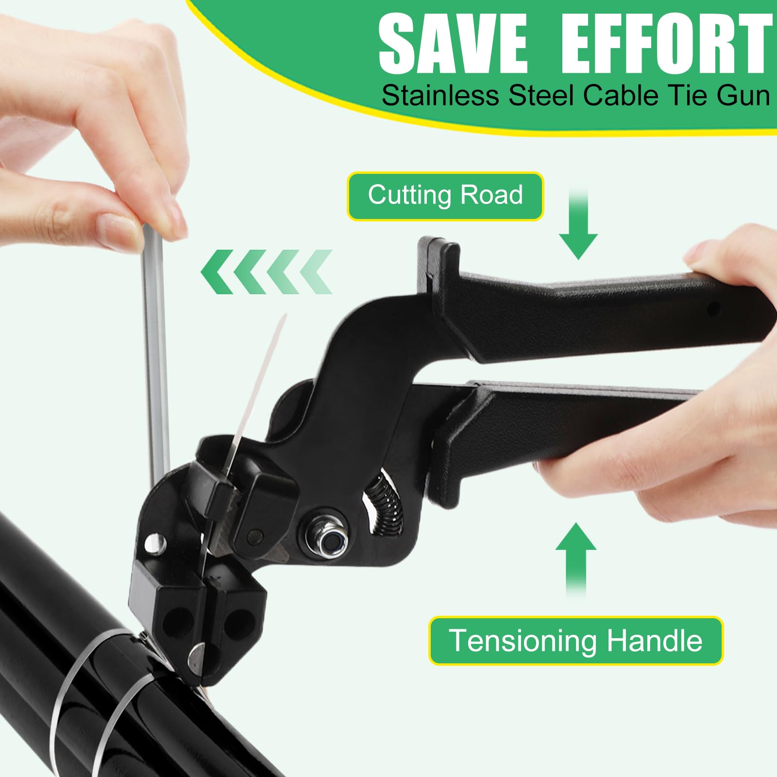 Metal Zip Ties Tool Kits Heavy Duty Zip Ties Gun with 200Pcs 11.8inch Stainless Steel Cable Ties and Scissors Metal Tie Wrap Gun Self-Locking Metal Cable Ties For Fence Exhaust Pipe Outdoor (11.8'')