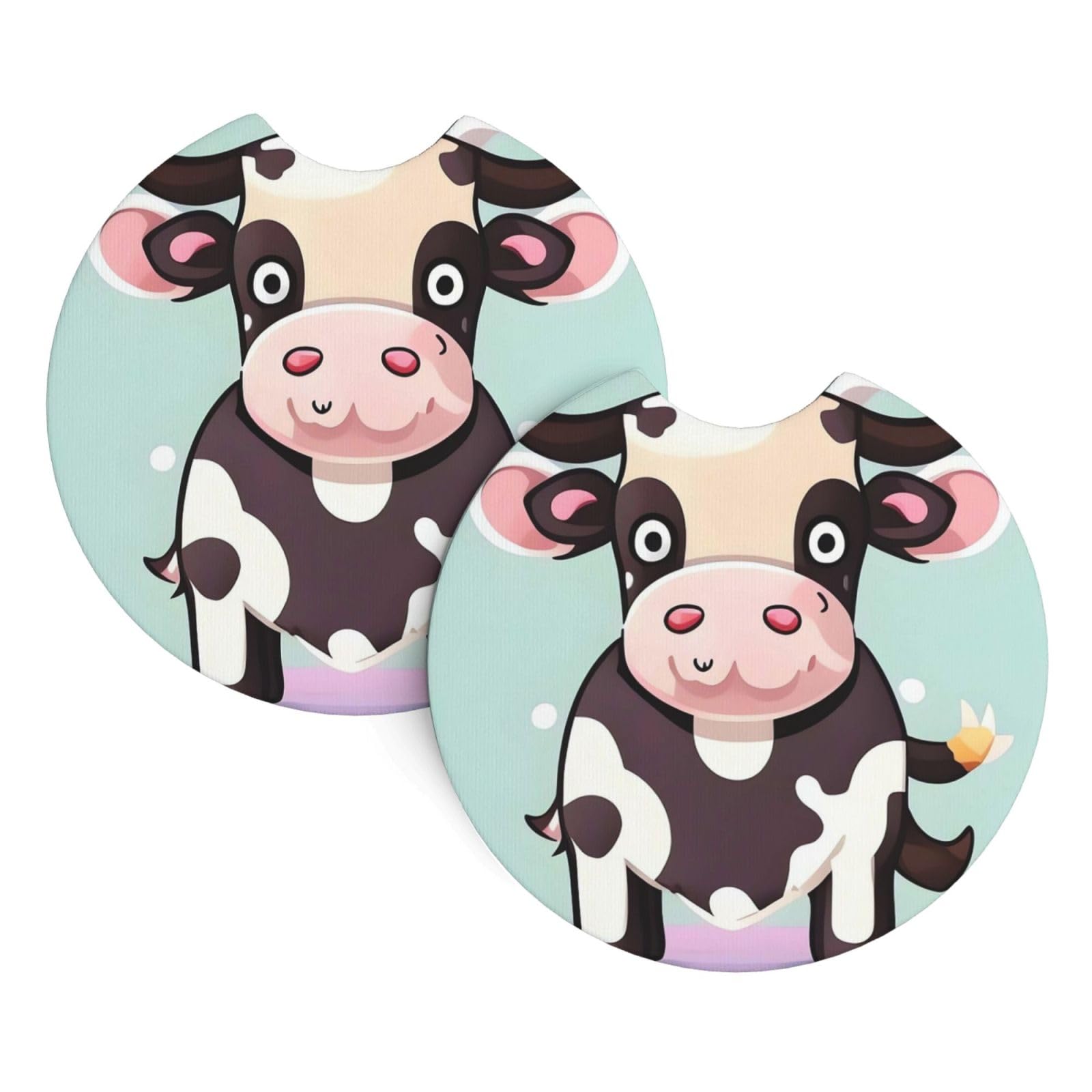 2 Pack Car Coaster for Cup Holders Cute Black Cow Car Cup Coaster 2.7" Neoprene Non-Slip Automotive Cup Mat Universal Auto Car Interior Accessories for Women Men Cup Pad