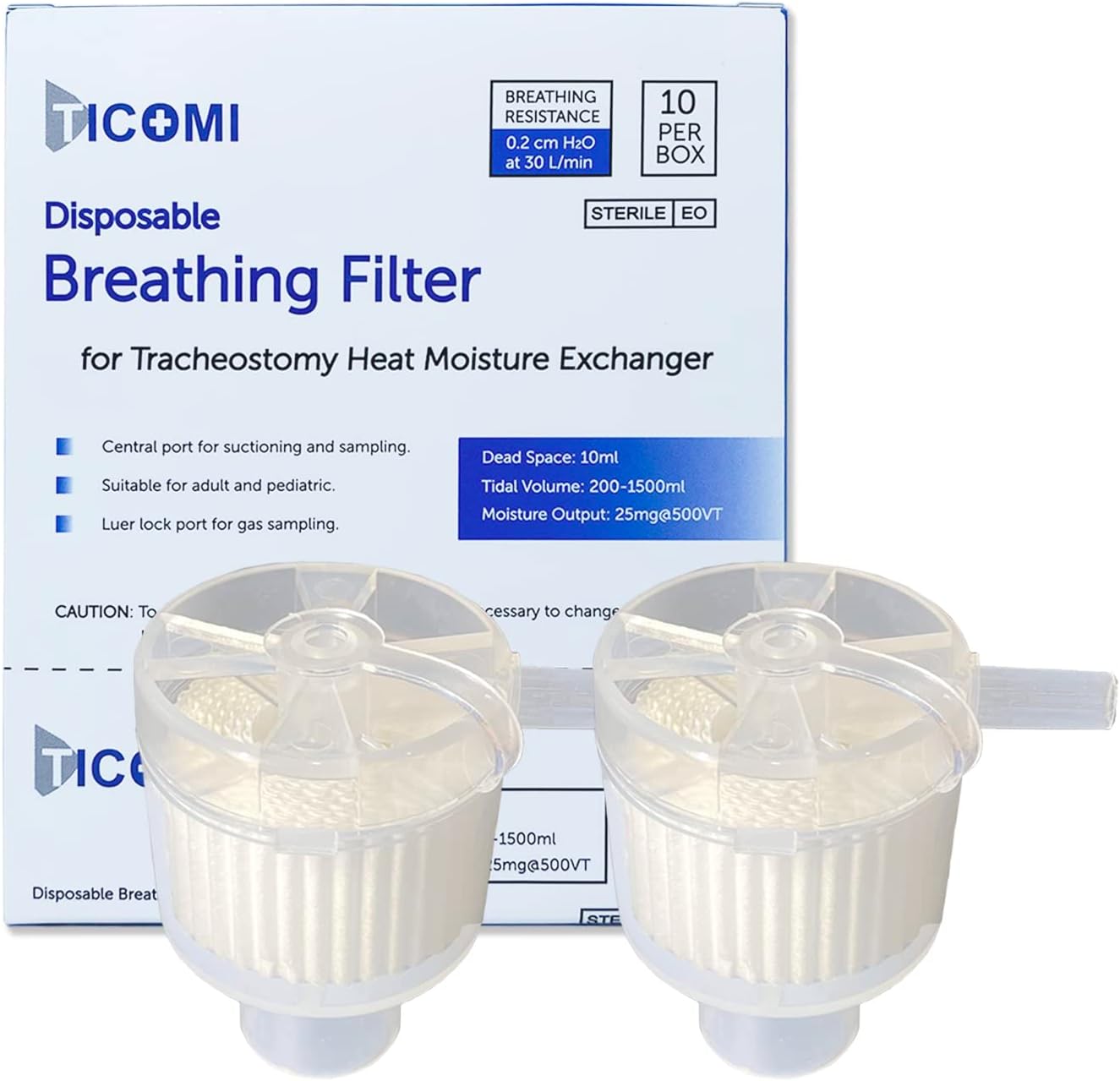 Tracheostomy Humidifier Breathing Filter (2 Boxes, 20 Pcs), Tracheotomy Heat Moisture Exchanger, Trache HME, Sterilized
