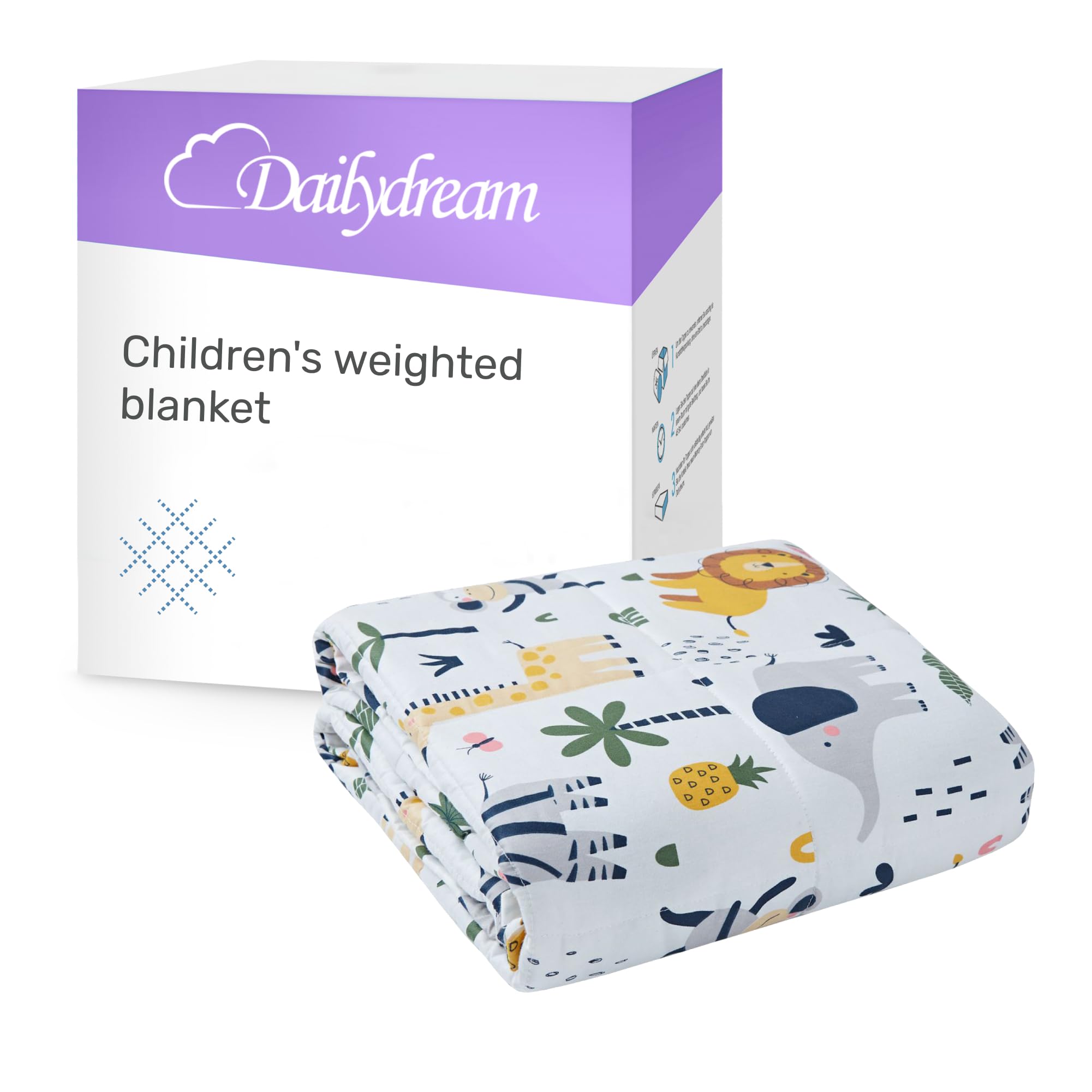 Dailydream Children's Weighted Blanket 90 x 120 cm 2.3 kg Safari Motif 100% Cotton with Gl...