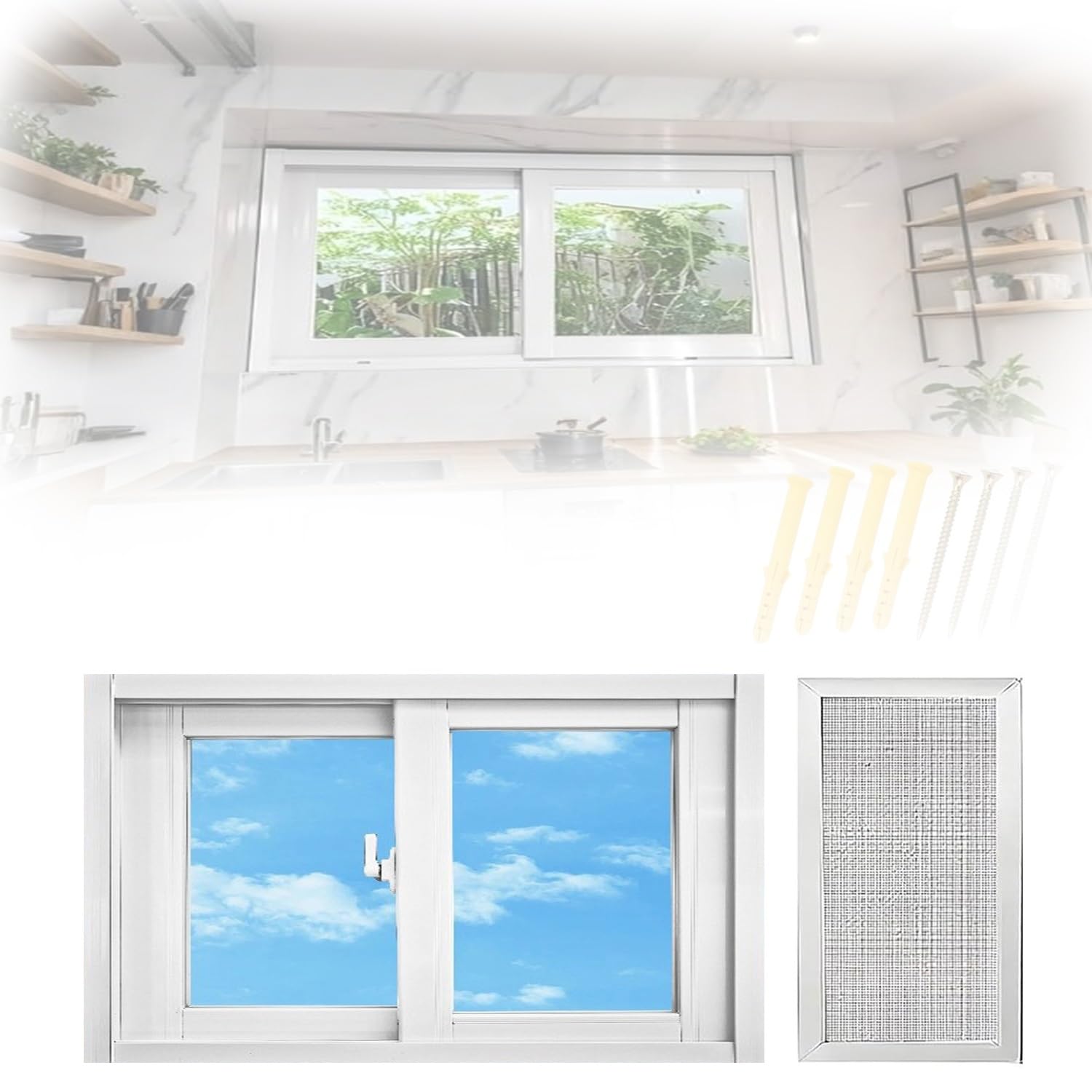 Basement Replacement Window Sliding Windows with ScreenWindows 22" 24" 26" 28" 30" 32" 34" 36" 38" 40" Aluminum Bathroom Slider Window for Shed House Household Slider(White,36x18in)