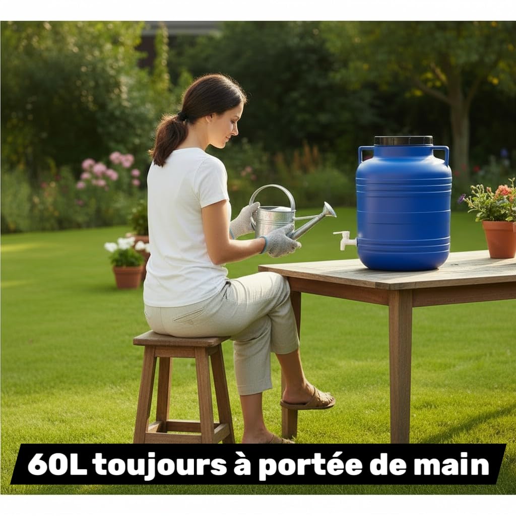 Jordan & Jordan — Lot de 2 x Fût Plastique Alimentaire 60L PEHD — Couvercle à Visser + Robinet de Sortie — Fermentation, Eau, Huiles — Certifié Alimentaire sans BPA