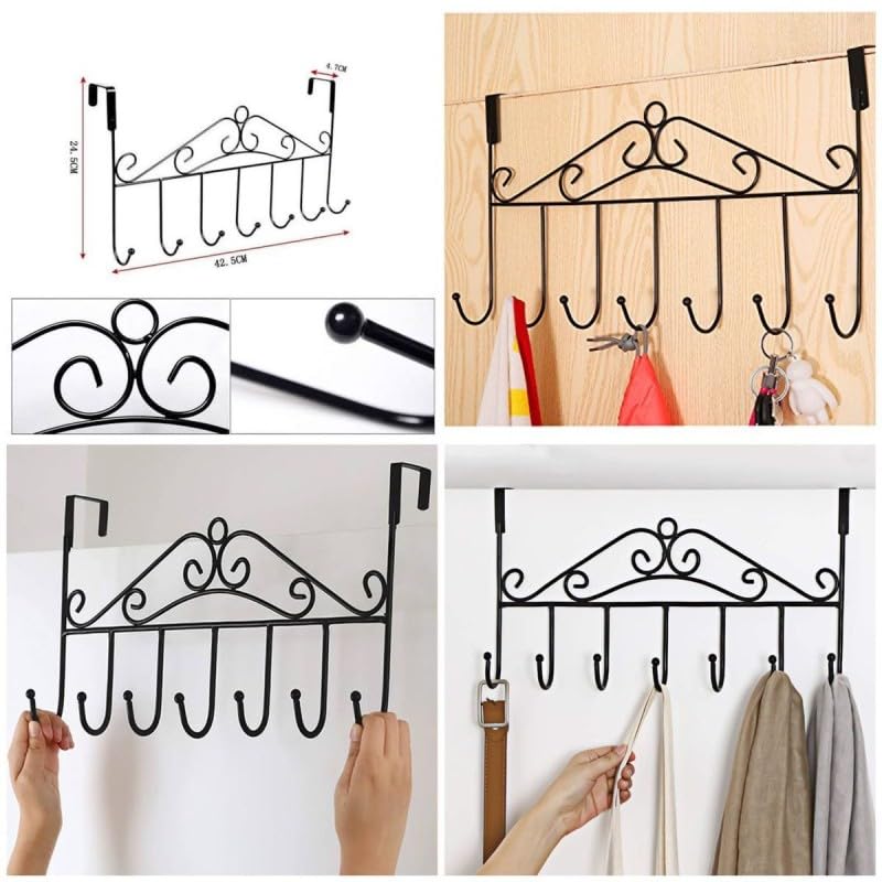 Multi - Functional Steel Over The Door Hook Hanger Organizer/Wall Hook Rack for Hanging Clothes, Door Hanger for Clothes Without Drill-image-1