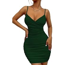 Womens Sexy Mini Bodycon Ruched Tank Dress Spaghetti Strap Vneck Party Short Wrap Cami Clubwear Outfit