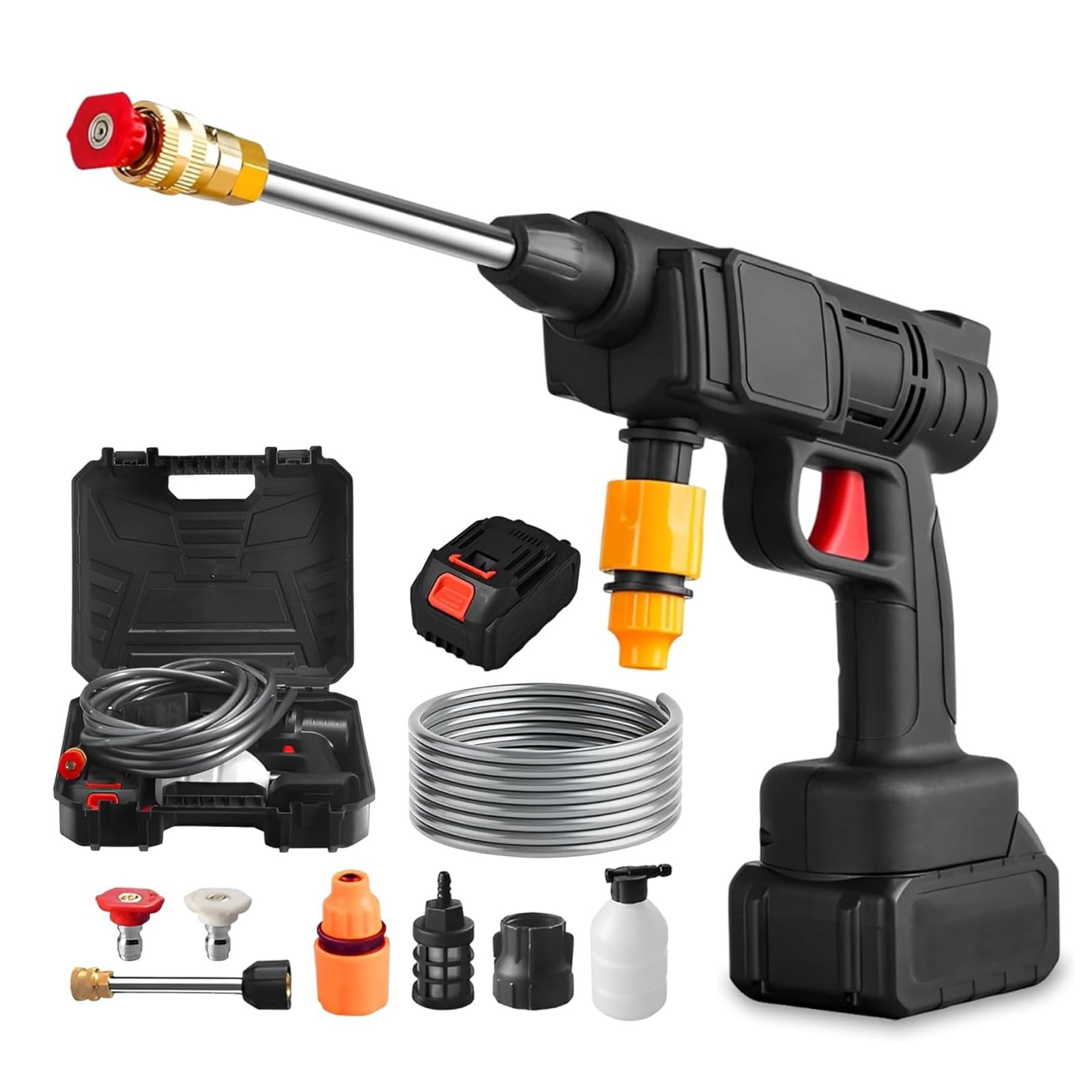 Hidrolimpiadora inalámbrica, portátil, con batería recargable de 36 Bar 48 V 2400 mAh, equipada con manguera y boquilla, adecuada para limpiar automóviles, pisos y paneles de pared Black,1