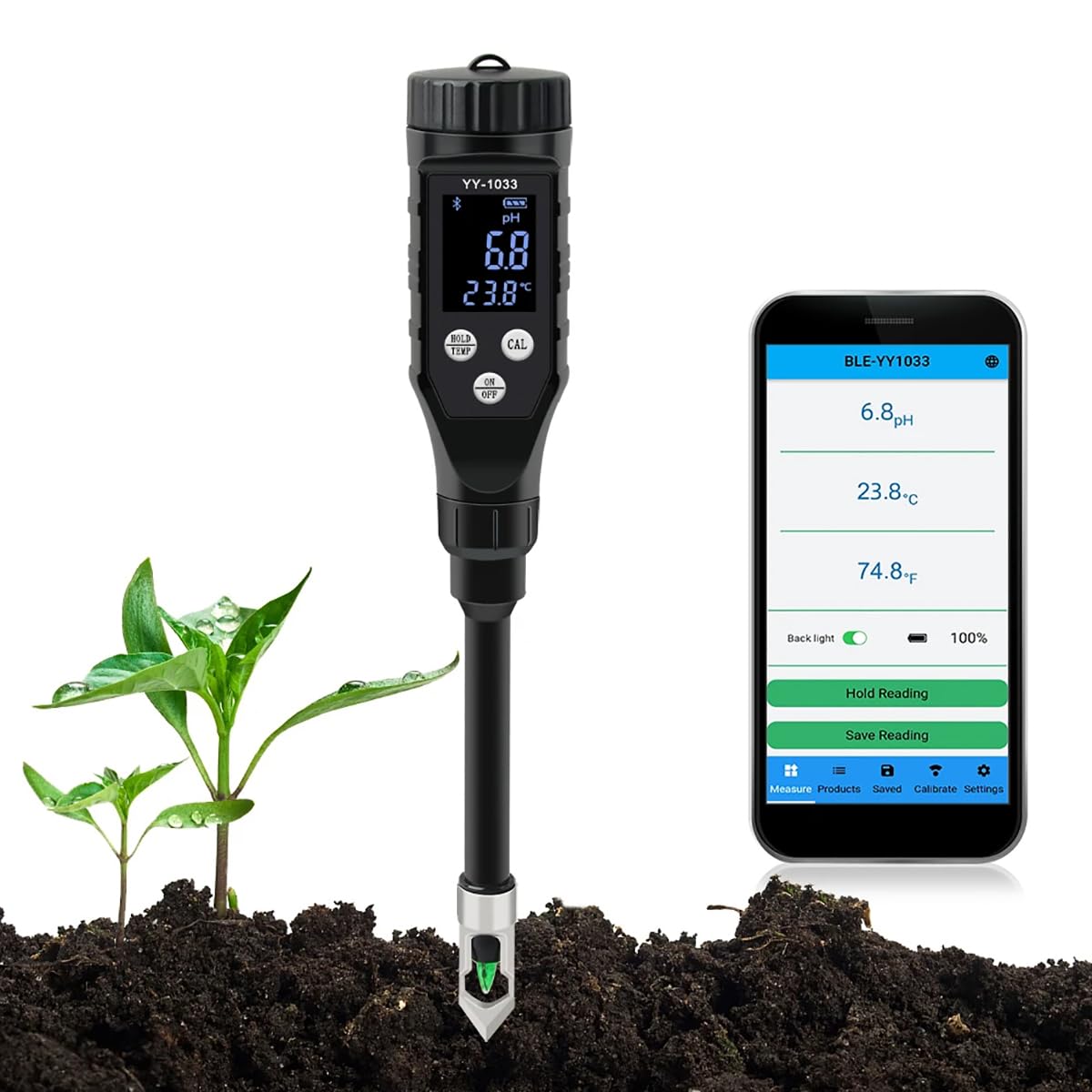 Testeur de pH numérique pour sol et eau, kit de test de pH du sol pour plantes d'intérieur, pelouse, jardin, serre, cour et agriculture – Outil de mesure professionnel