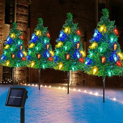 CMuloiet Outdoor Christmas Decorations Solar Christmas Tree with 4 Set