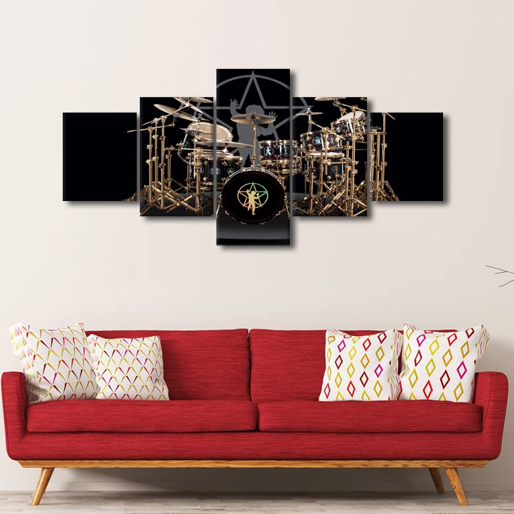 Music Bar Deocr Drum Wall Art Picture, Rock Roll Musical Equipment on Stage Cool Drum Set Painting on Canvas - Image 3