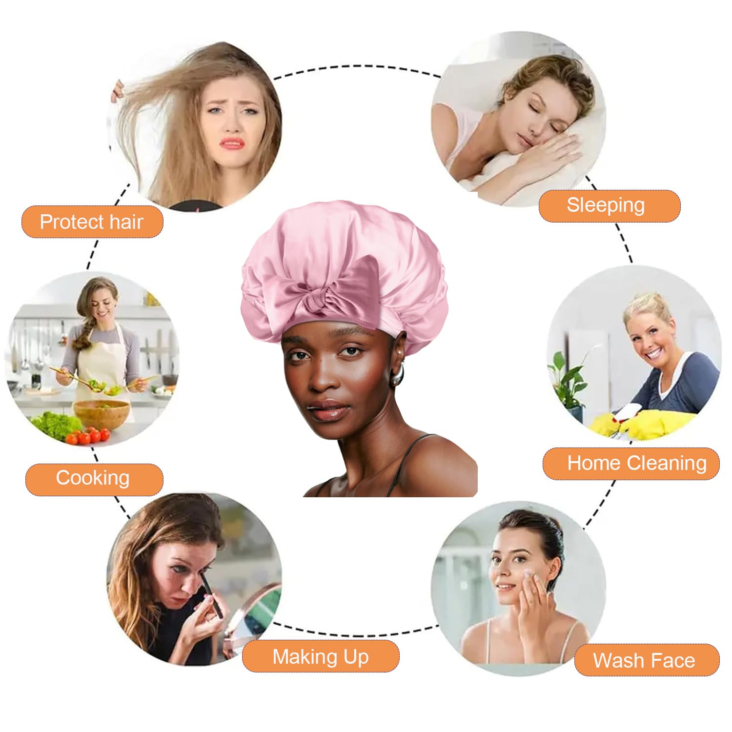 Cuffia Seta Capelli Notte，Silk Bonnet,Con Nastri Regolabili,Berretto Da note Raso Elastico Per Dormire Cappello Da Notte Per Donna Berretto Da Raso Per Donna Ragazza（Rosa）