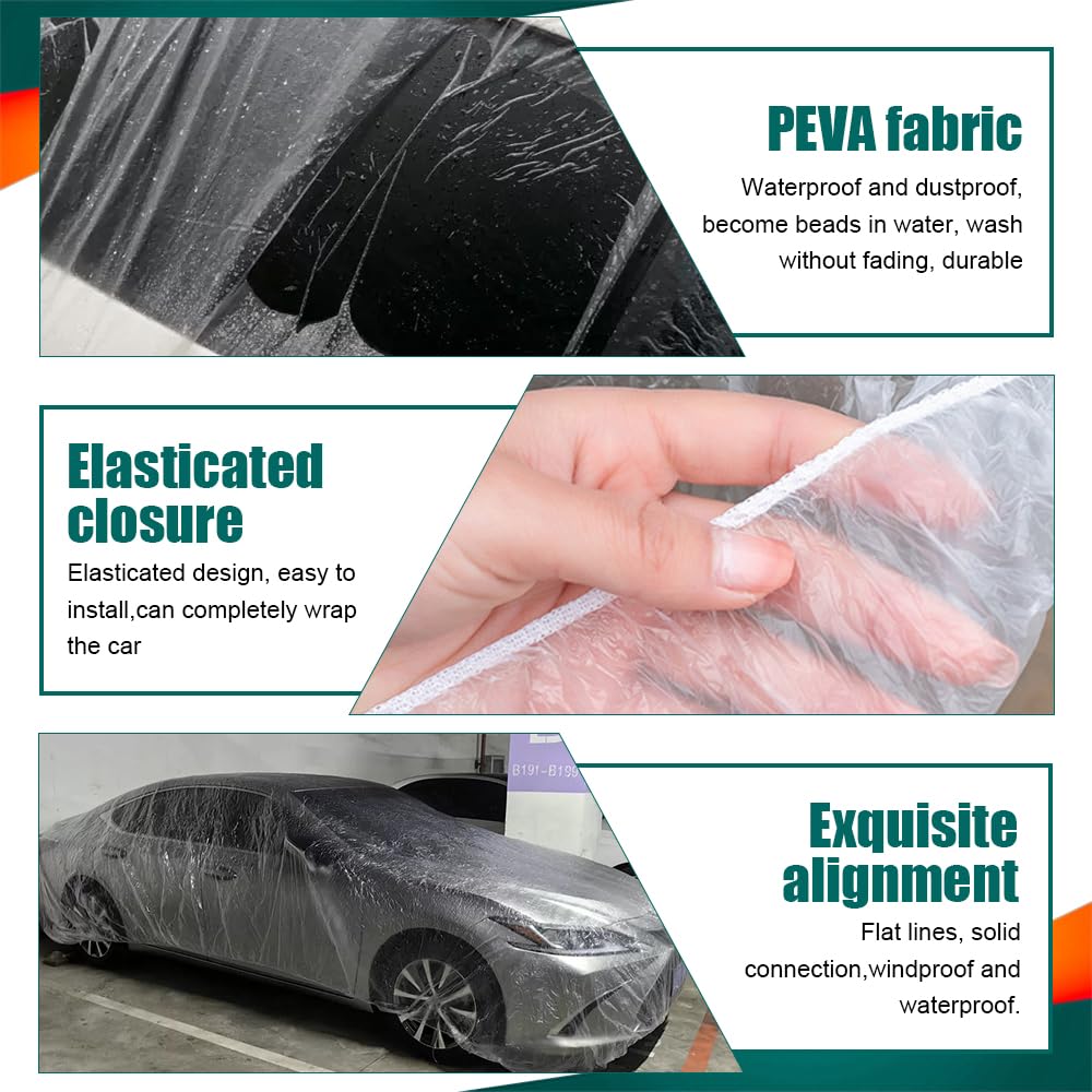 QZTYTY 2PCS Disposable Car Cover Waterproof Car Cover Universal Rain Dust Garage Cover with Elastic Band 11 48X19 — view 4