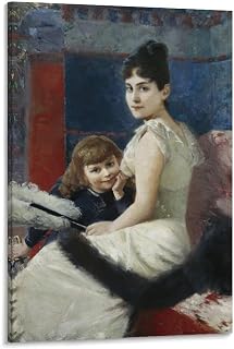 Irene Von Keller with Son Balthasar Poster Print by Albert Von Keller Painting On Canvas Wall Art Poster Scroll Picture Print Living Room Walls Decor Home Posters 08x12inch(20x30cm)