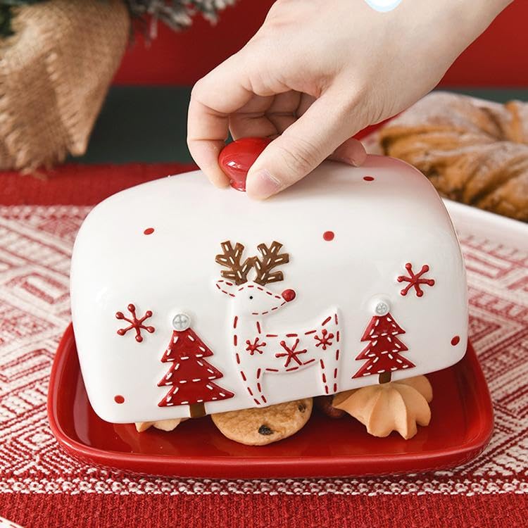 Christmas Gnome Butter Dish With Lid - Ceramic, Dishwasher Safe, Countertop Butter Keeper, Festive Holiday Decor - View #4