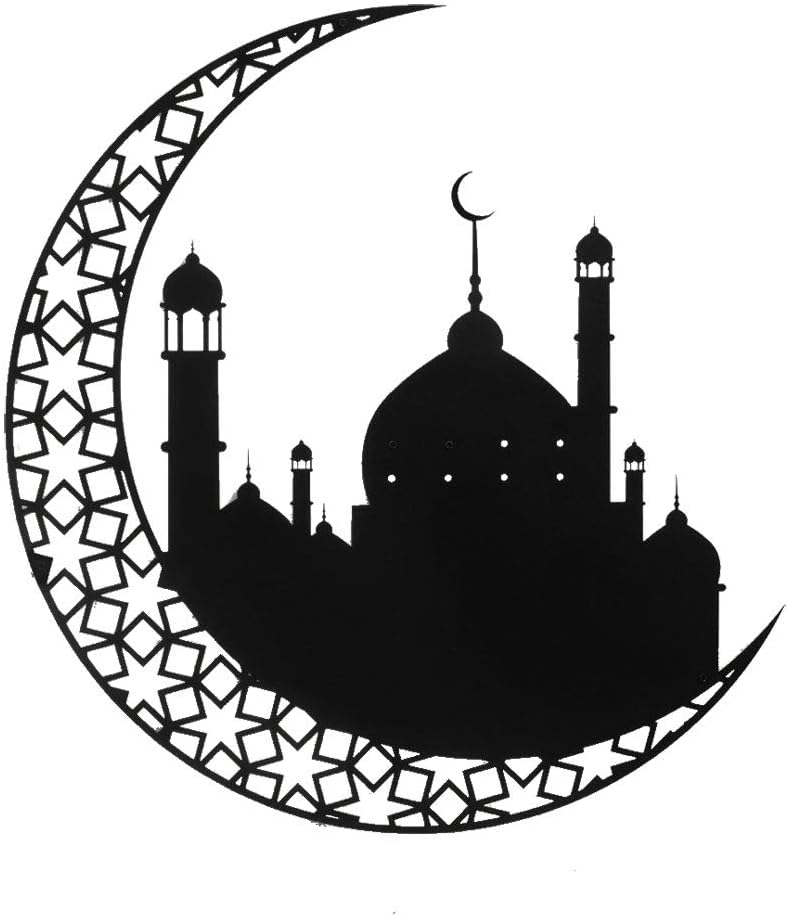 Islamic Turkish Home Wall Hanging Decor Modern Metalwork Crescent Moon Mosque D1008 (Black, 70 x 70cm)