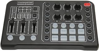 External Live Sound Card, Professional Audio Mixer Voice Changer with 12 Step Electronic Tuning, Noise Reduction Plug And Play Mini Sound DJ Mixer Board for Live Streaming PC Computer Broadcasting