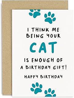 Old English Co. Funny Happy Birthday Card from Cat to Mum Dad - Birthday Card for Pet Owner - Birthday Card for Cat Mum and Dad - Husband, Wife, Boyfriend, Girlfriend | Blank Inside with Envelope