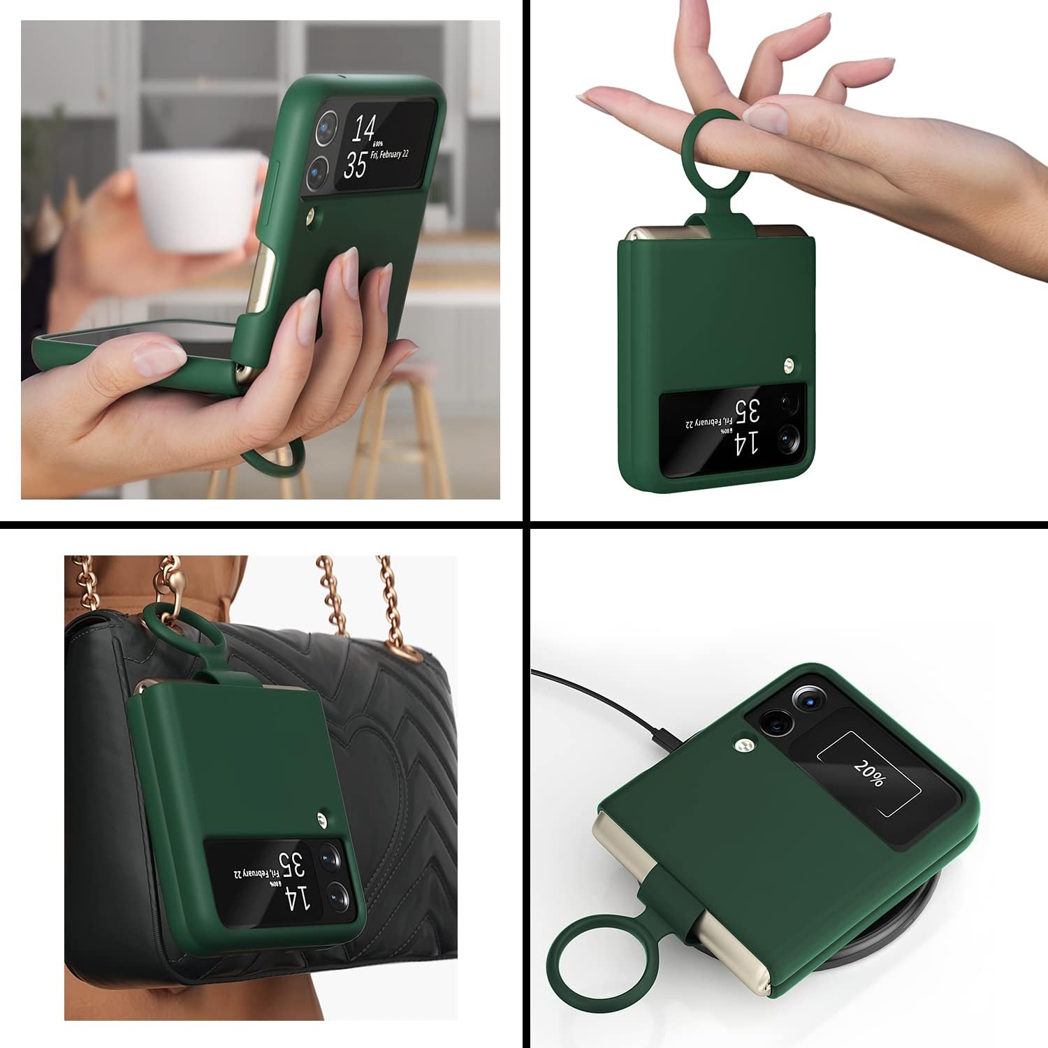 E Segoi Designed for Galaxy Z Flip 3 Case, Liquid Silicone Gel Rubber Shockproof Case Soft Microfiber Cloth Lining Cushion Compatible with Galaxy Z Flip 3 5G (Sequoia Green)