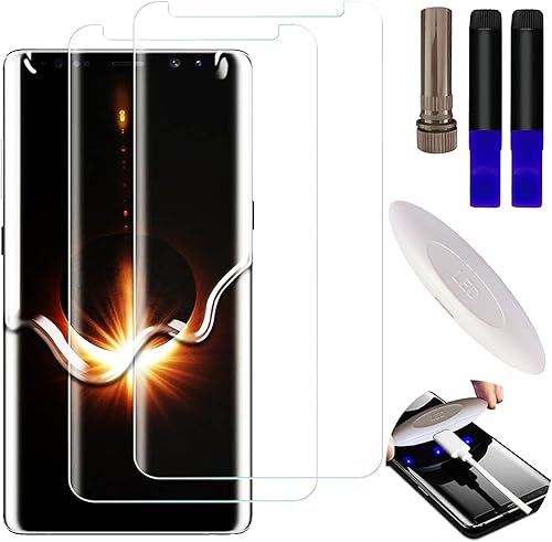 Johncase Paquete de 2 protectores de pantalla compatibles con Samsung Galaxy Note 8  Note 9, película de vidrio templado curvado 3D de borde