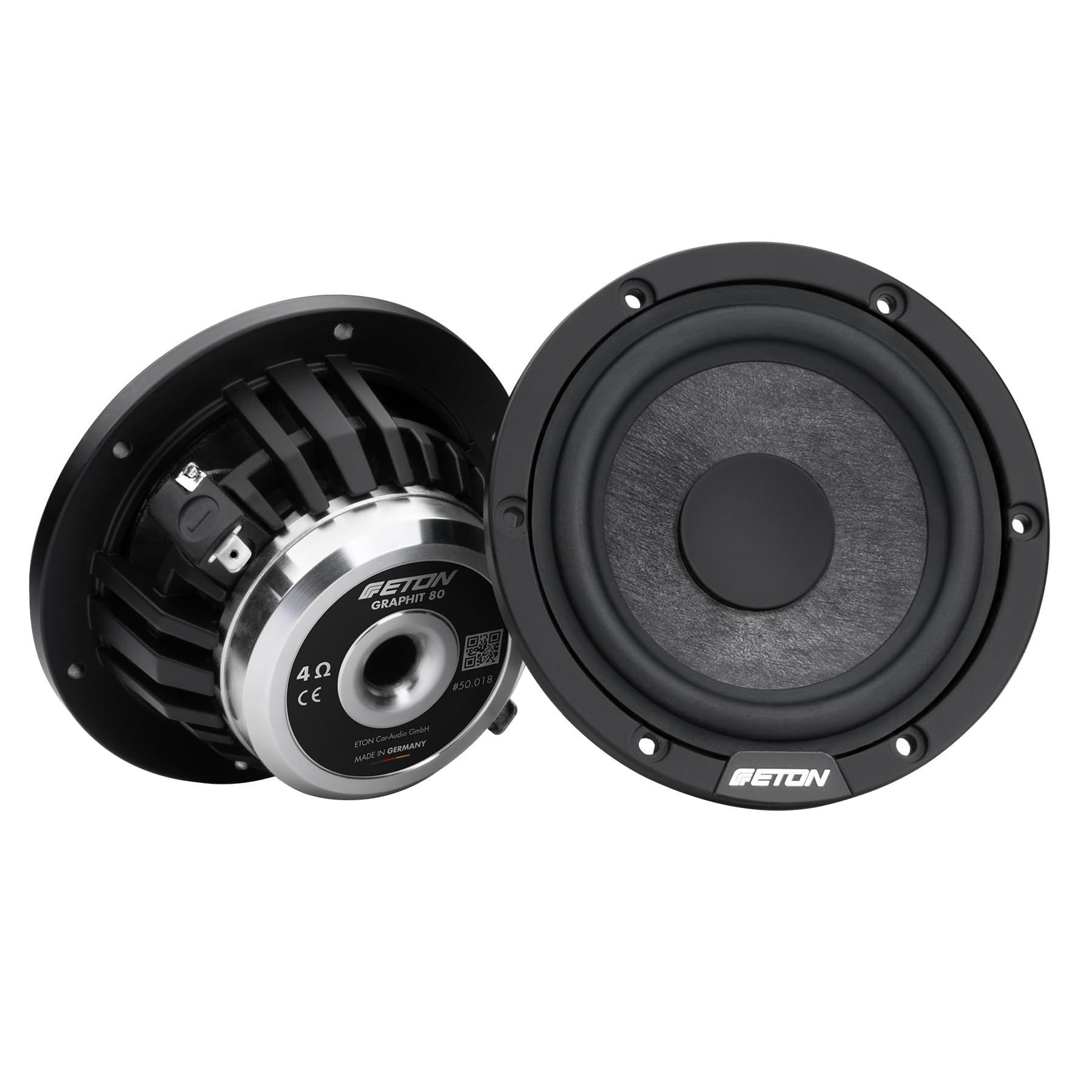 ETON Graphit 80 – 80 mm (3“) High End Mitteltöner, Einbau Lautsprecher fürs Auto mit Carbonvlies-Sandwich Membran, Neodymmagnet, 1 Paar