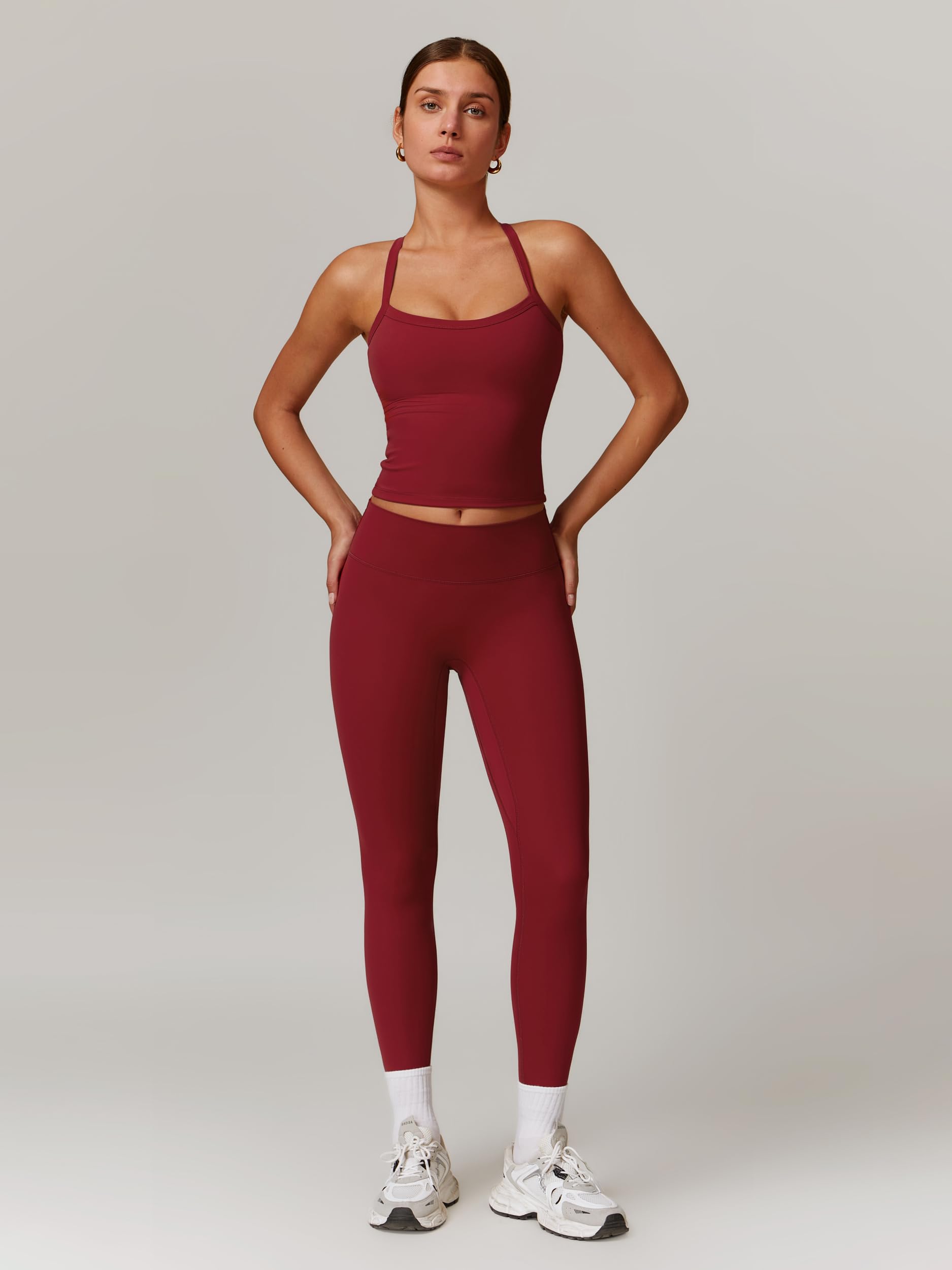 Odizli Sport Set Damen Ärmellos Top mit BH + High Waist Leggings Gym Workout Yoga Fitness Outfit