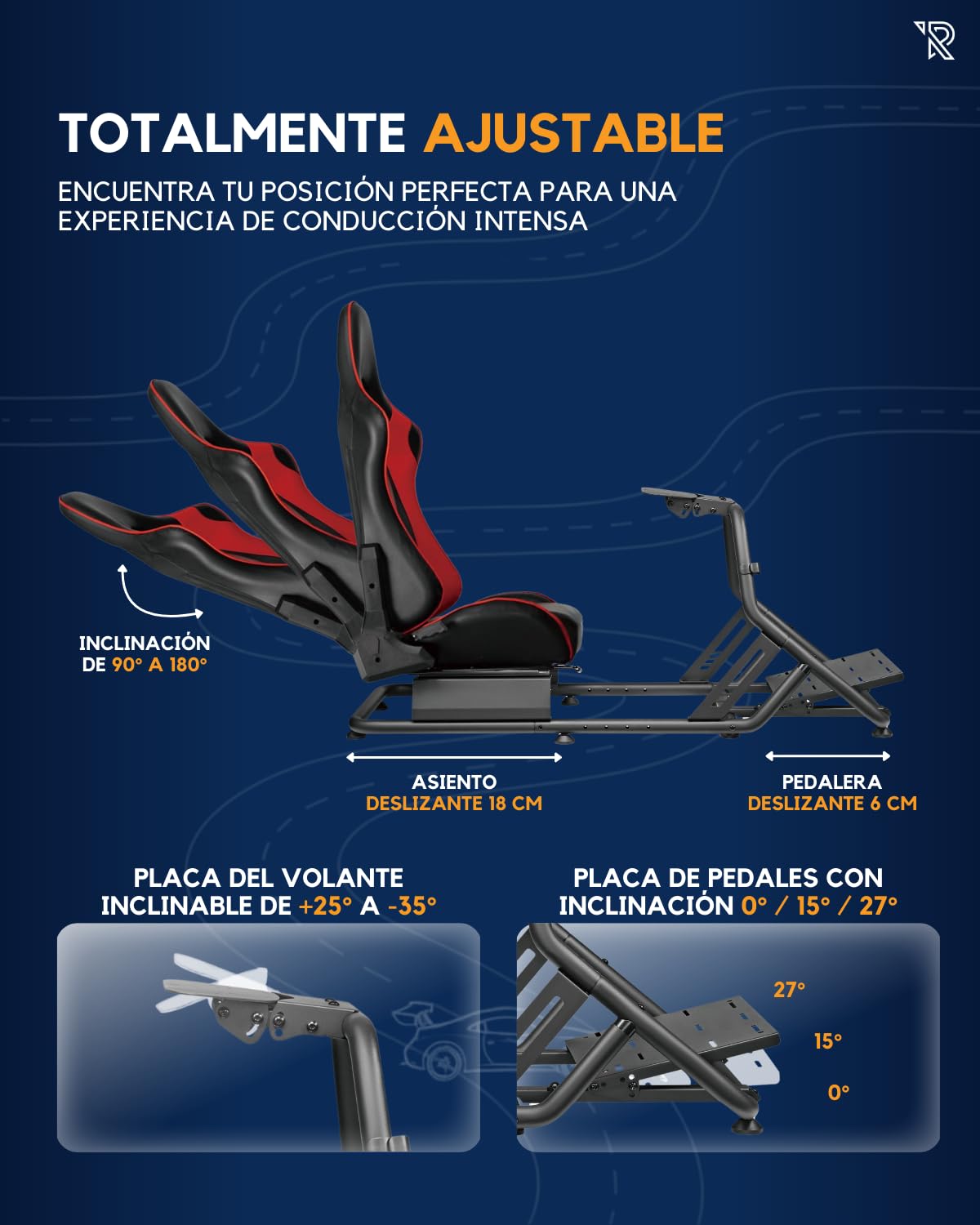 Ranqer Silla Simulator Racing Ajustable De Cuero PU Compatible Con Fanatec Logitech Moza Simagic Volantes Y PC Playstation Xbox Con Revestimiento Antirayaduras Y Firmeza