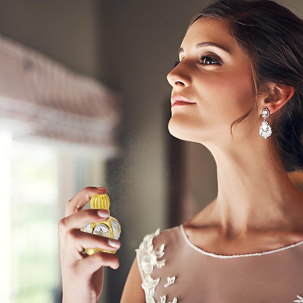 CREATCABIN 4 Unidad Frascos Roll-On 15 ml Perfume Aceite Árabe Vidrio Dorado Vacío Recargable Tapas Viajes