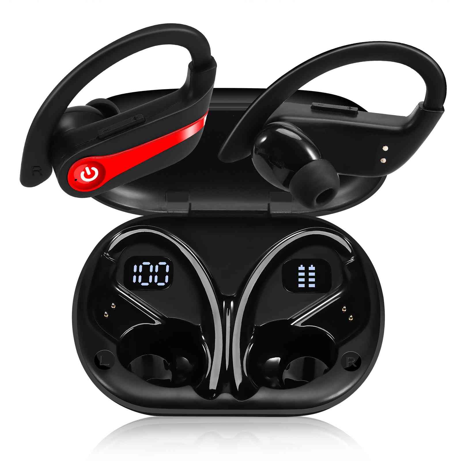 UrbanX Challenger Series Sports Earphones Wireless Bluetooth with Built-in Mic, 200H Superior Playtime, Immersive Sound, Quick-Pair, Secure Fit, IPX7 Waterproof, Compatible with Doogee X96 Pro - Red
