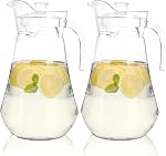 SOUJOY 2 Pack Plastic Pitcher, 2L/68 Oz Clear Iced Water Jug with Lid and Handle, Heat Resistant BPA-Free Tea Pitcher for Lemonade, Juice, Milk, Cold or Hot Beverage
