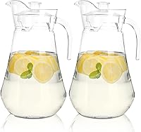 SOUJOY 2 Pack 68oz Clear Plastic Pitcher with Lid & Handle - Heat Resistant BPA-Free Jug for Iced Tea, Juice, Hot/Cold Drinks