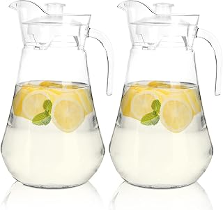 SOUJOY 2 Pack 68oz Clear Plastic Pitchers with Lids - Heat-Resistant BPA-Free Water Tea Jugs for Hot Cold Drinks