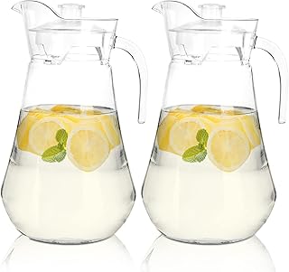 SOUJOY 2 Pack Plastic Pitcher, 70 oz Clear Iced Water Jug with Lid and Handle, Heat Resistant BPA-Free Tea Pitcher for Juice, Milk, Cold or Hot Beverages