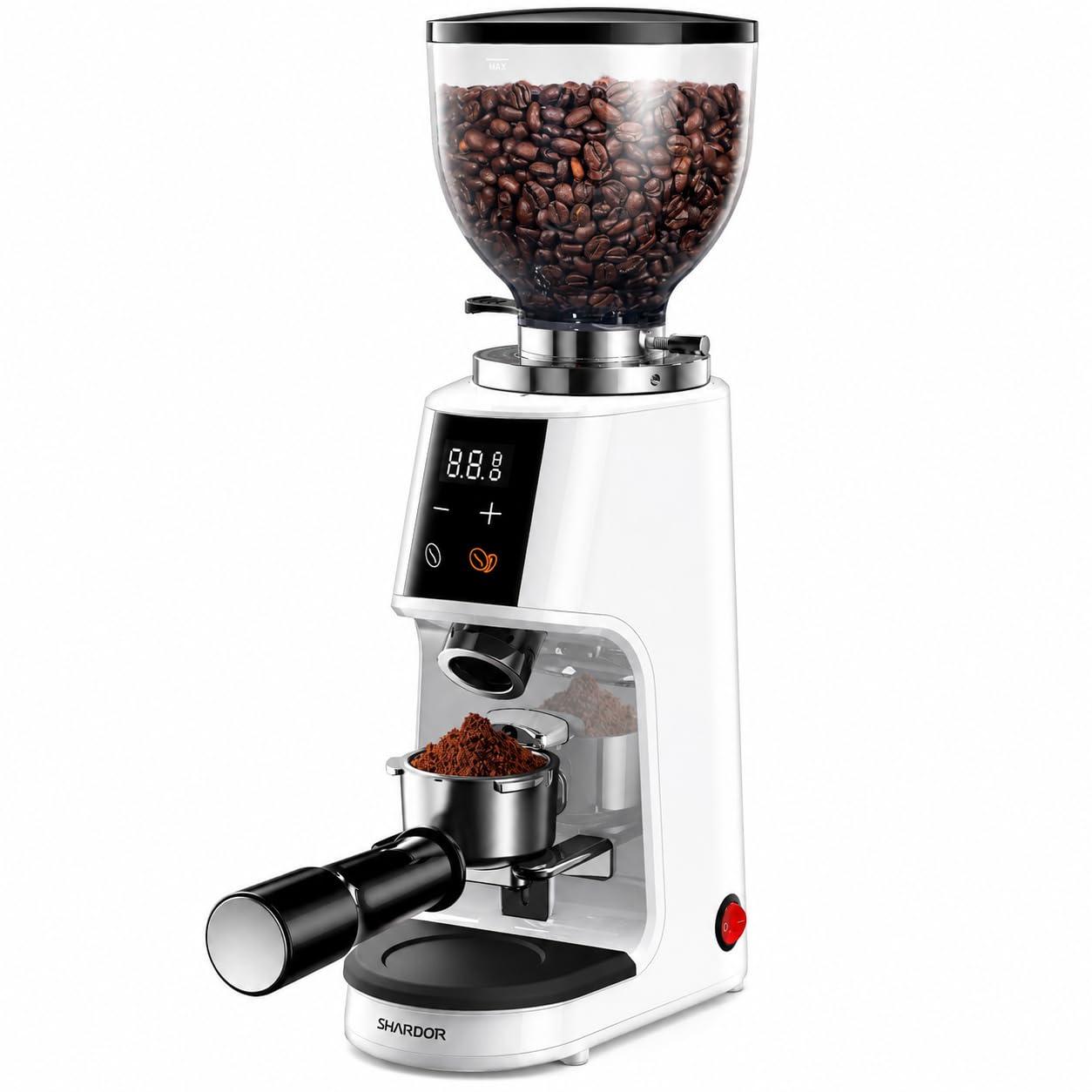 SHARDOR 64mm Flat Burr Coffee Grinder, 100 Settings, Anti-Static, White