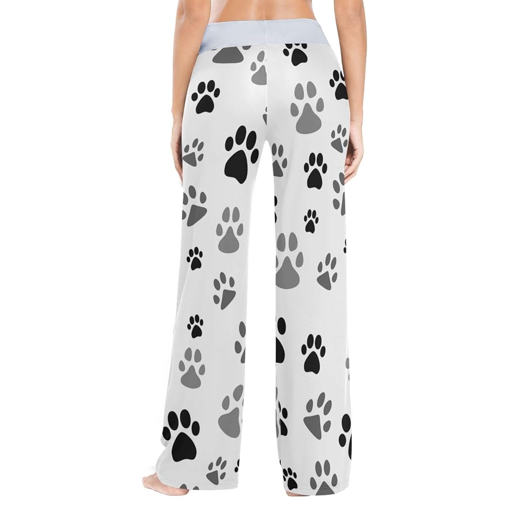 OTVEE Black Gray Dog Paw Print Pajama Pants for Women Casual