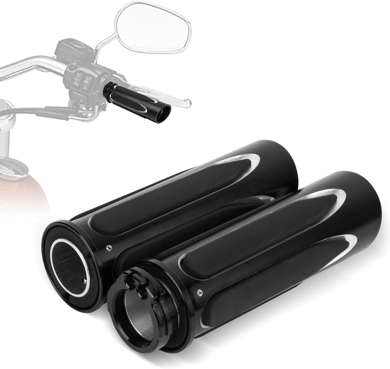 PSLER Cable Throttle Control 25mm 1" Inch Motorcycle Grips Soft Touch Handlebar Grips for Touring Electra Glide Street Glide Road Glide Road King Sportster XL 883 XR Softail Dyna Street Bob