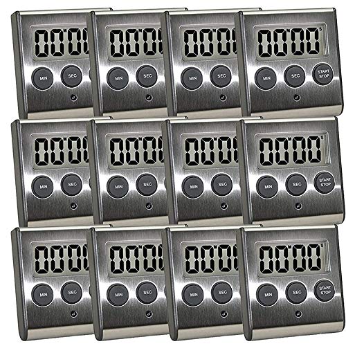 Elegant Digital Kitchen Timer - Stainless Steel Model eT-23, Super Strong Magnetic Back, Loud Alarm, Large Display, Auto Memory, Auto Shut-Off (12-Pack eT-23)