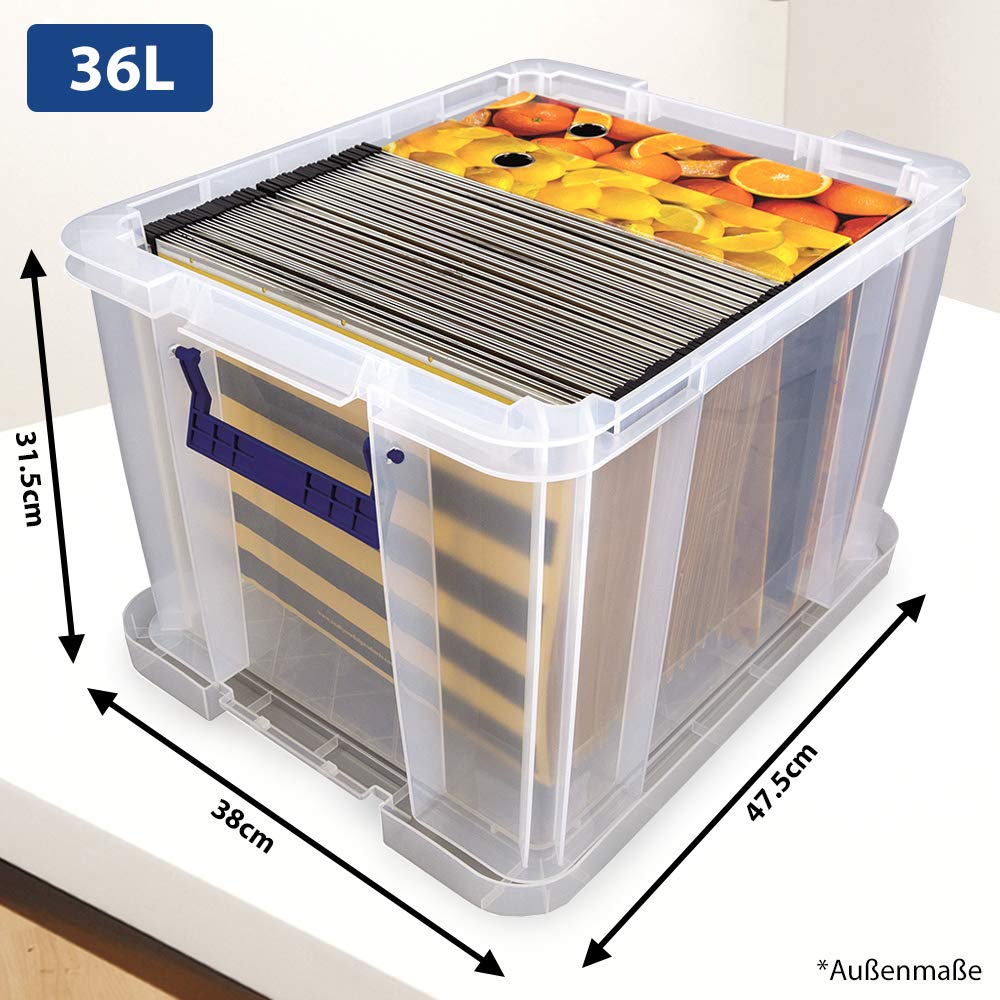 3 Bankers Box ProStore Aufbewahrungsbox aus Kunststoff mit Deckel, 36 l, superstarke stapelbare Kunststoff-Aufbewahrungsboxen (31,5 x 47,5 x 38 cm), transparent