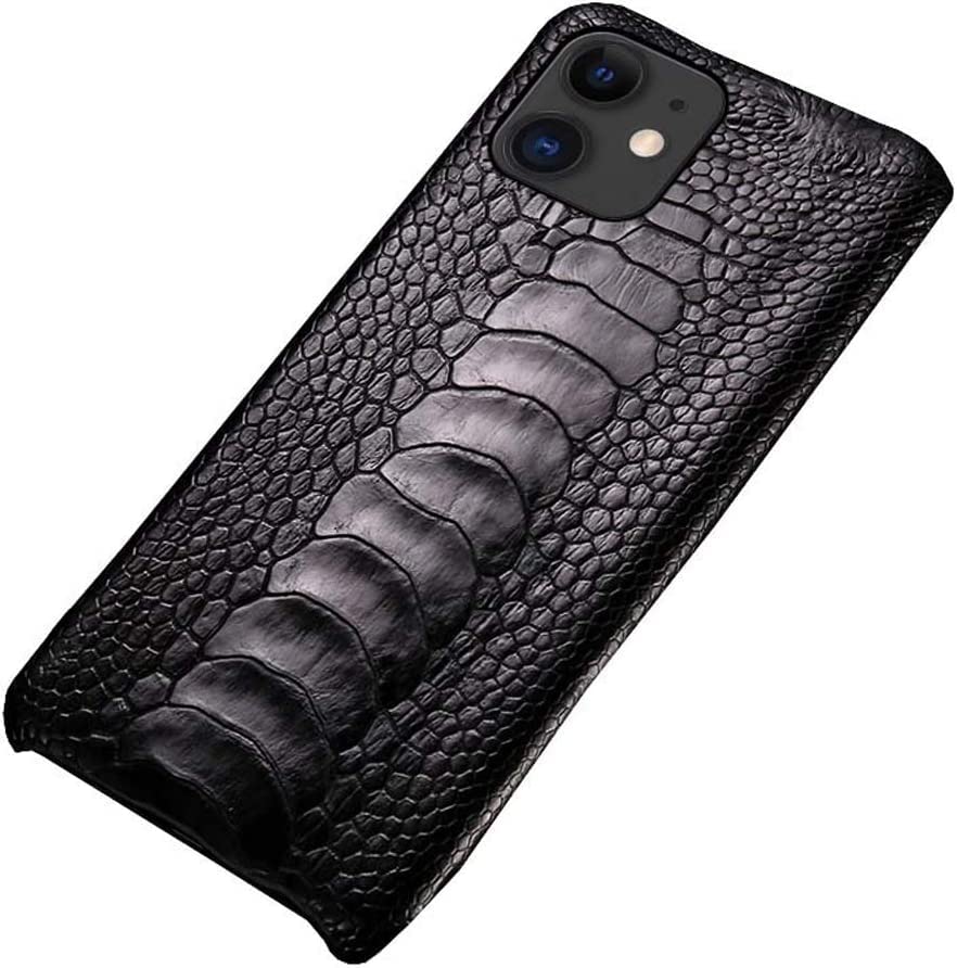 Étui de téléphone en cuir d'autruche coque iPhone 11 antichoc KANUZ Svart