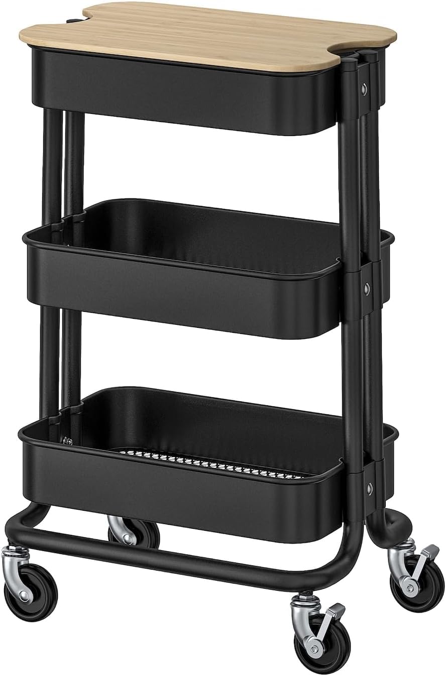 IKEA RÅSKOG/NORRÅVA Trolley with lid, Black, 28x38x61 cm (11x15x24