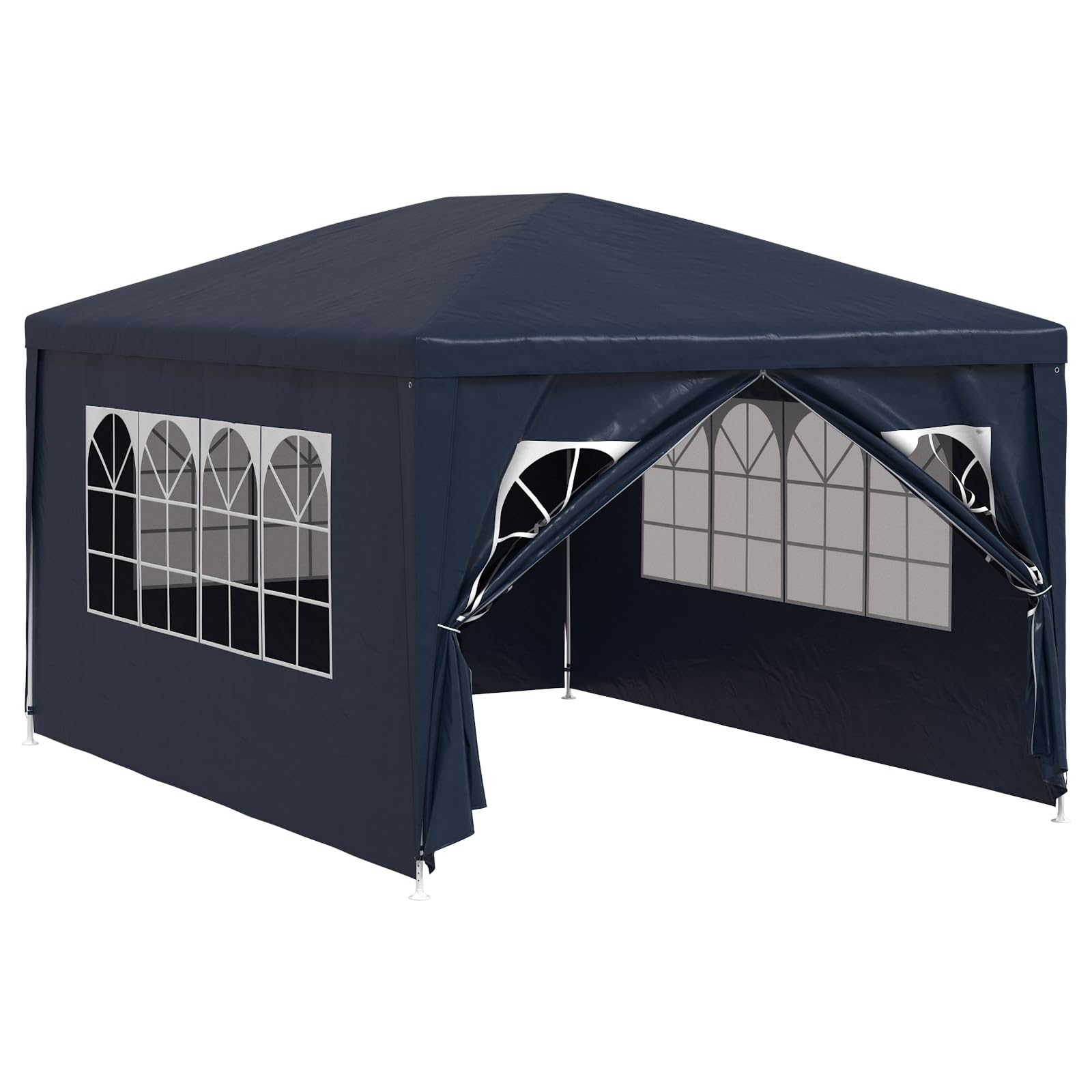 vidaXL Outdoor Canopy Party Tent 118.1" x 157.5", UV & Water-Resistant PE, Rust-Resistant Steel Frame, Windows & Zippered Door, Perfect Tent for Garden Parties & Backyard Events, Blue