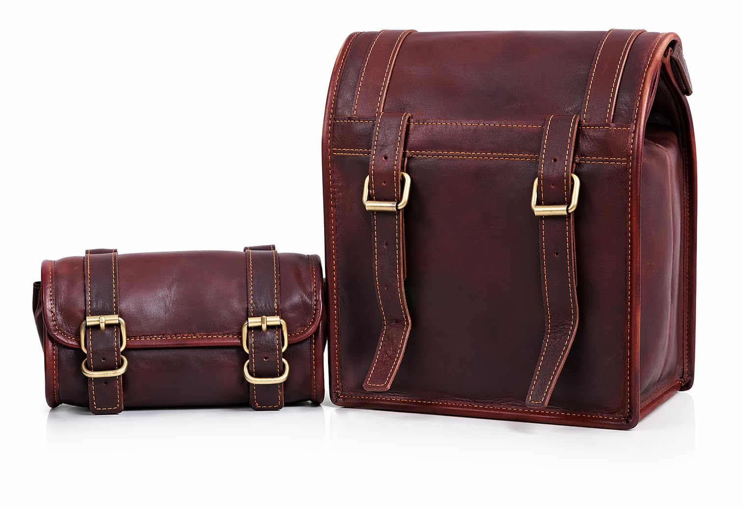 american blue 3X Sacoche de Queue de Moto Ensemble de Trois sacoches de Selle sacoches de Moto pour Porte-Bagages arrière en Cuir Trousse à Outils Sac personnalisé (Marron) (Marron)