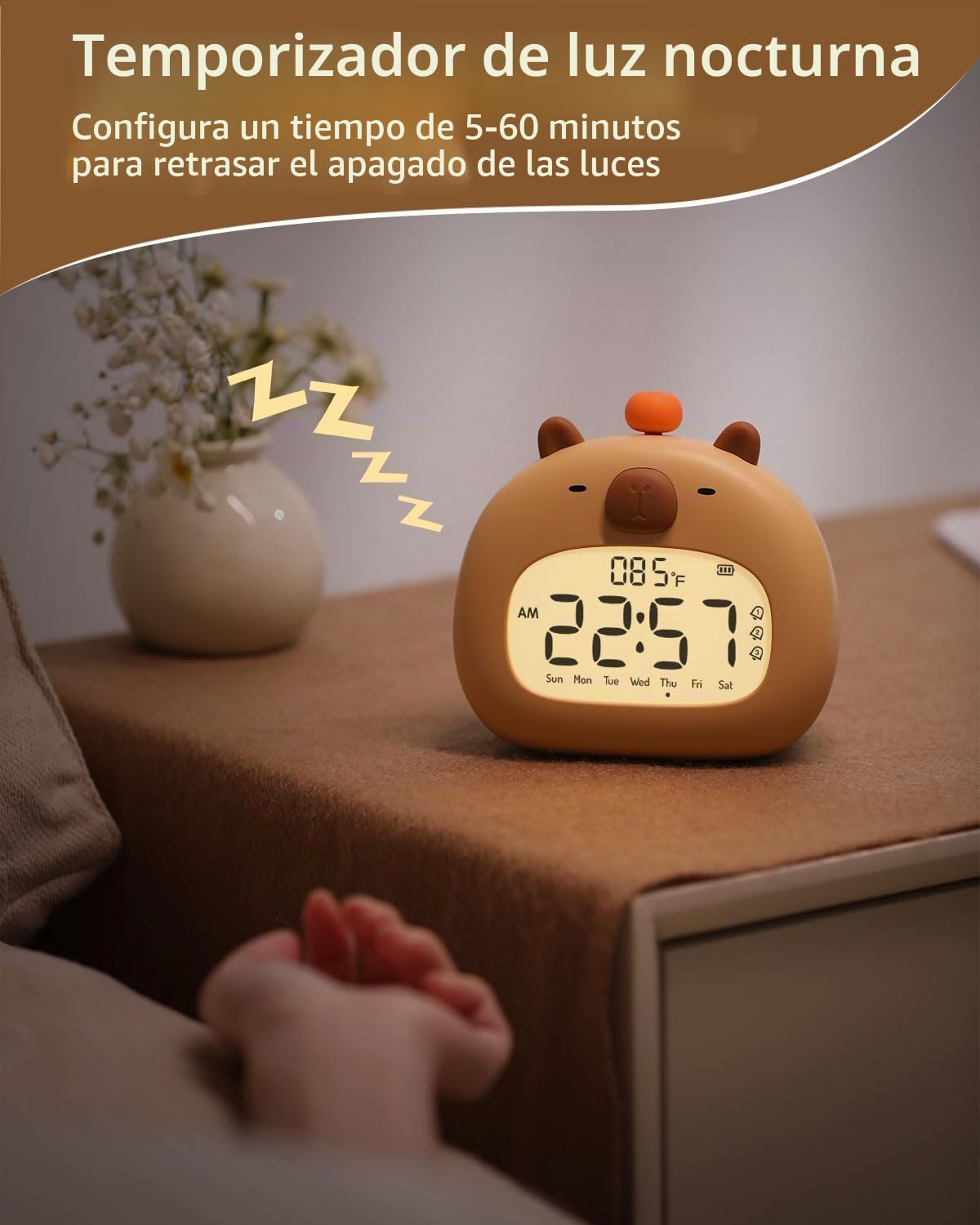 IHALO Capibara Despertador Niño con luz Nocturna,Reloj Despertador Infantil Digital,Niveles de Brillo Ajustables,con indicador de Temperatura,Tres alarmas,Despertador Digital con Función Recargable