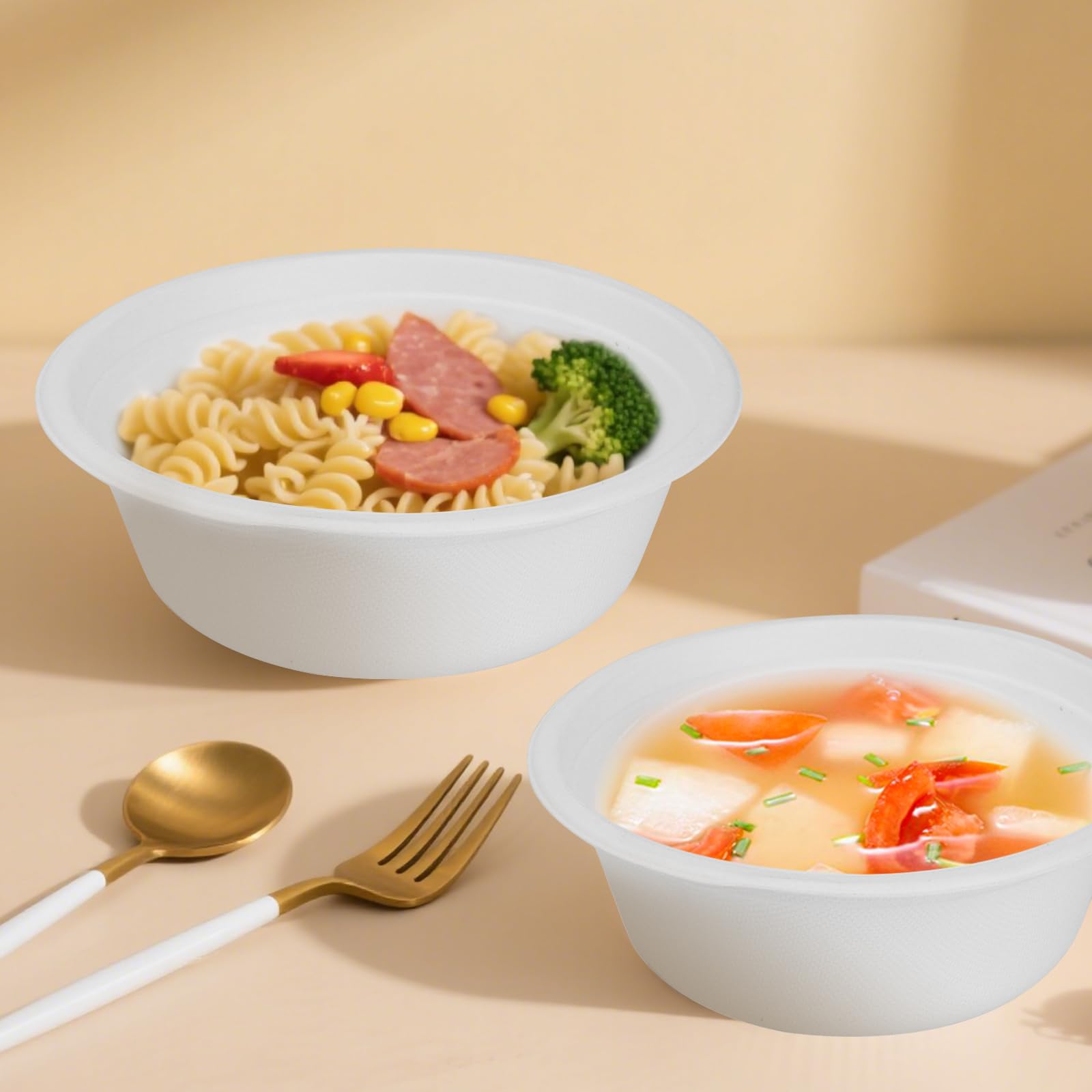 100 Stück Einweg Suppenschalen, 750ml Zuckerrohrschalen, Weiß Pappschalen, Zuckerrohr Bagasse Einwegteller, Papierschalen, Kompostierbare Einweggeschirr Suppenschüssel für Zuhause Partys