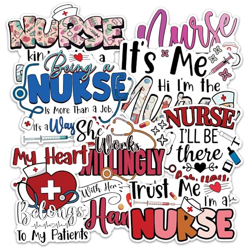 Image of Nurse Sticker 8 Pcs (Large Size) Vinyl Stickers Laptop Waterproof Decal for Car Bumper Water Bottle Notebook Window Nursing Students Birthday Decorations - Size 4 Inches