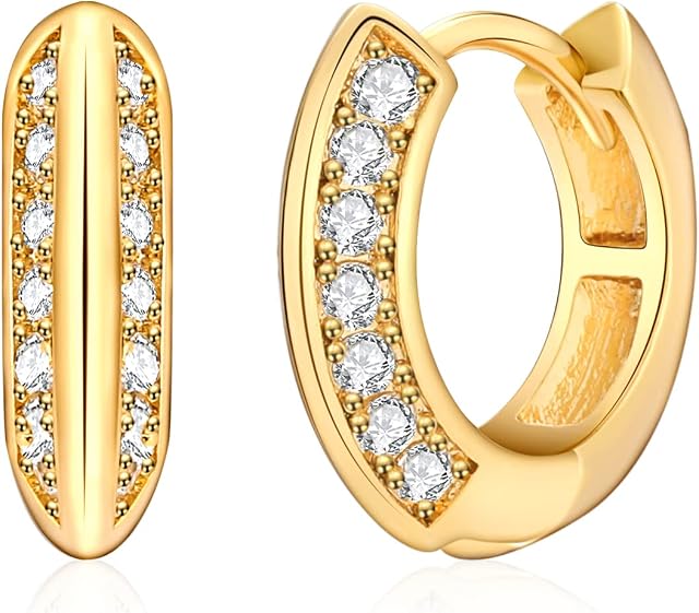 MESOVOR Geometric Hoop Earrings for Women, 18K Gold Plated Small Square Huggie Earrings | Minimalist Cubic Zirconia Earrings for Girls Gifts
