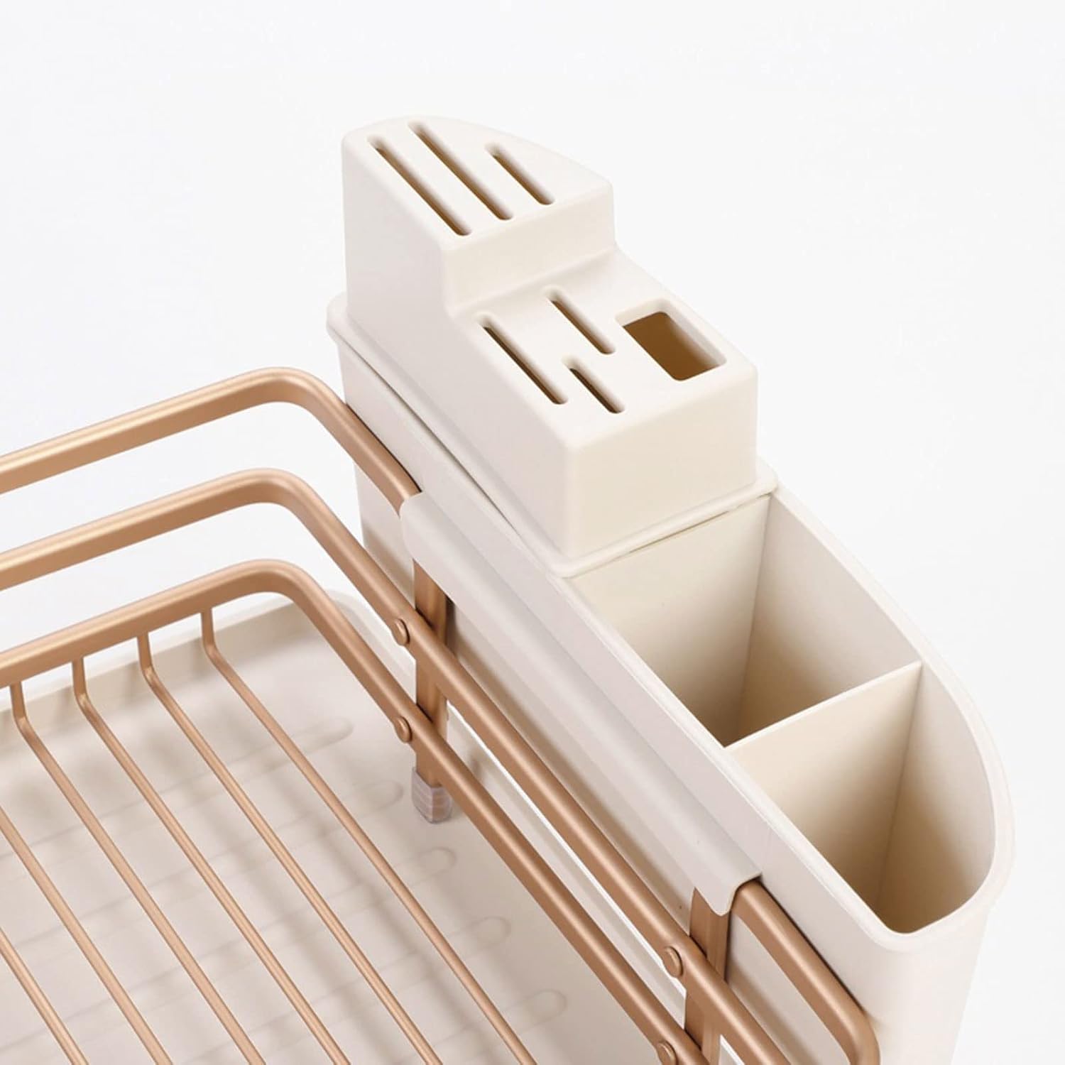 Escurridor de platos de cocina de aleación de aluminio Champagne D – Soporte multifuncional para fregadero, escurridor de cubiertos y Nizer para platos y cuchillos