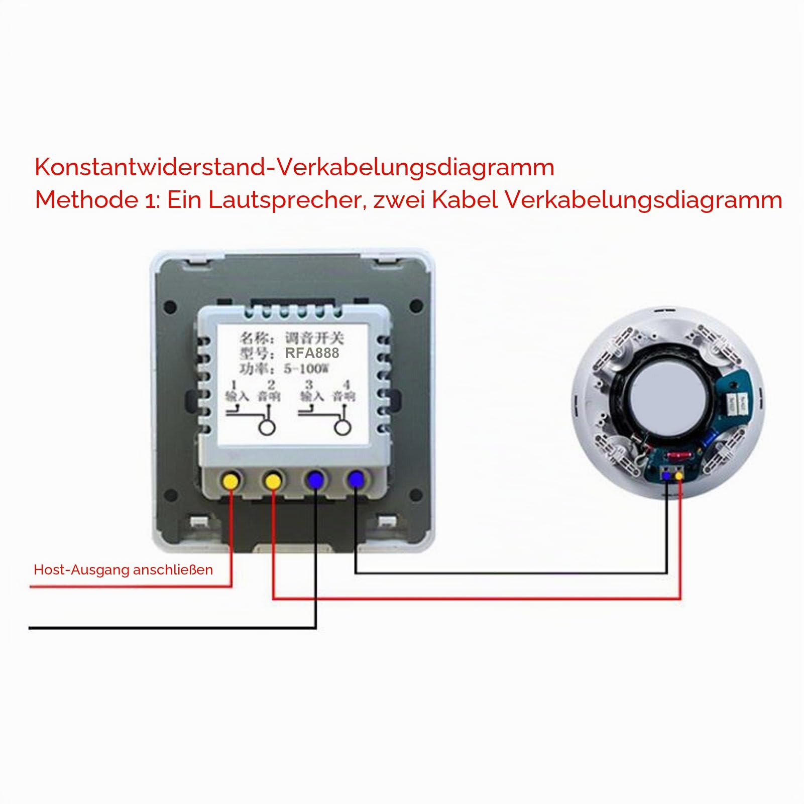 Lautstärkeregler für Wandmontageplatte, 50-W-Lautsprecher-Lautstärkeregler, mit Drehknopf, für HiFi-Heim-Audio-Lautsprecher (Weiß)