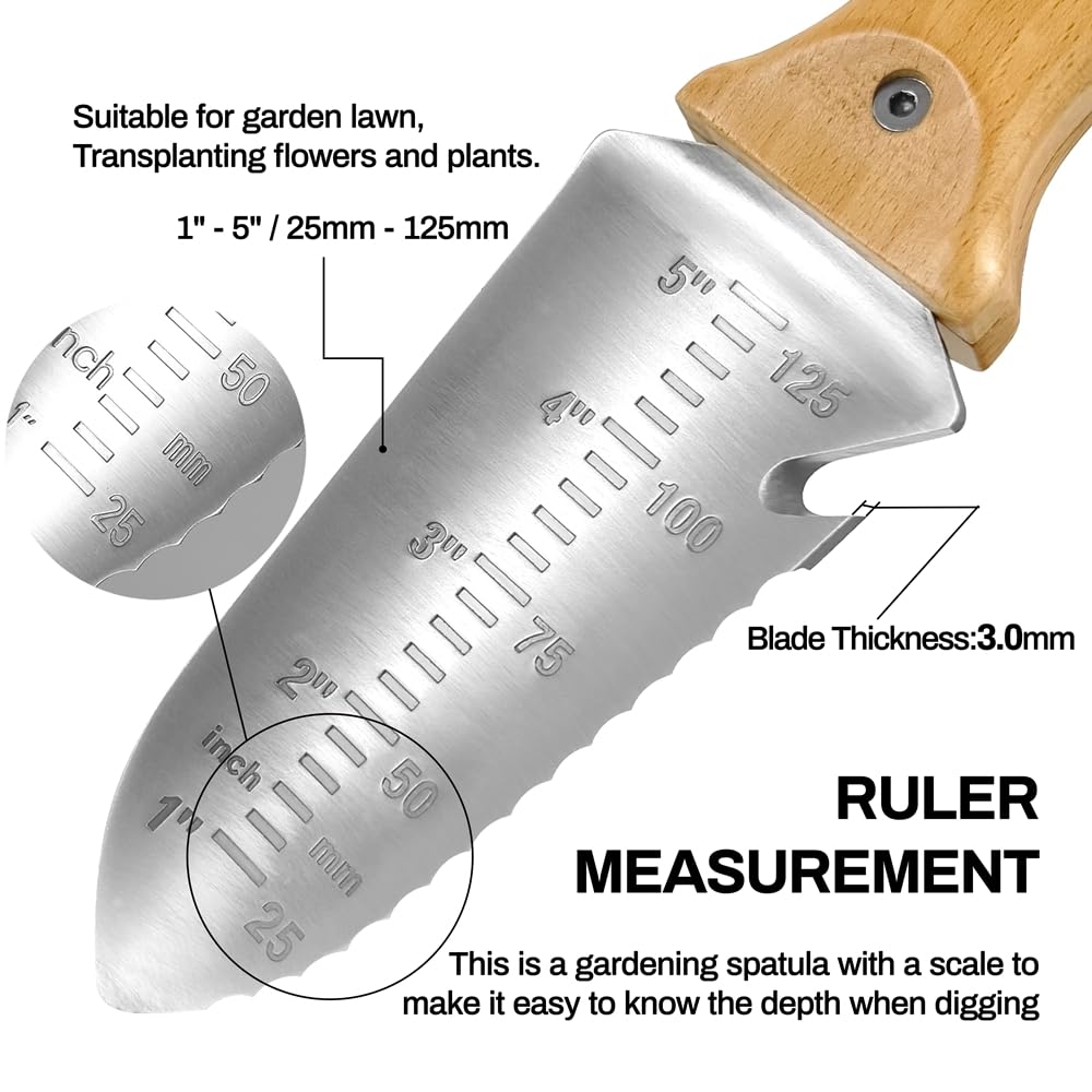 Minamino 5 Zoll feste Klinge Mehrzweck-Hori-Hori-Gartenmesser mit Lederscheide und Wetzstein, komfortablerer Holzgriff